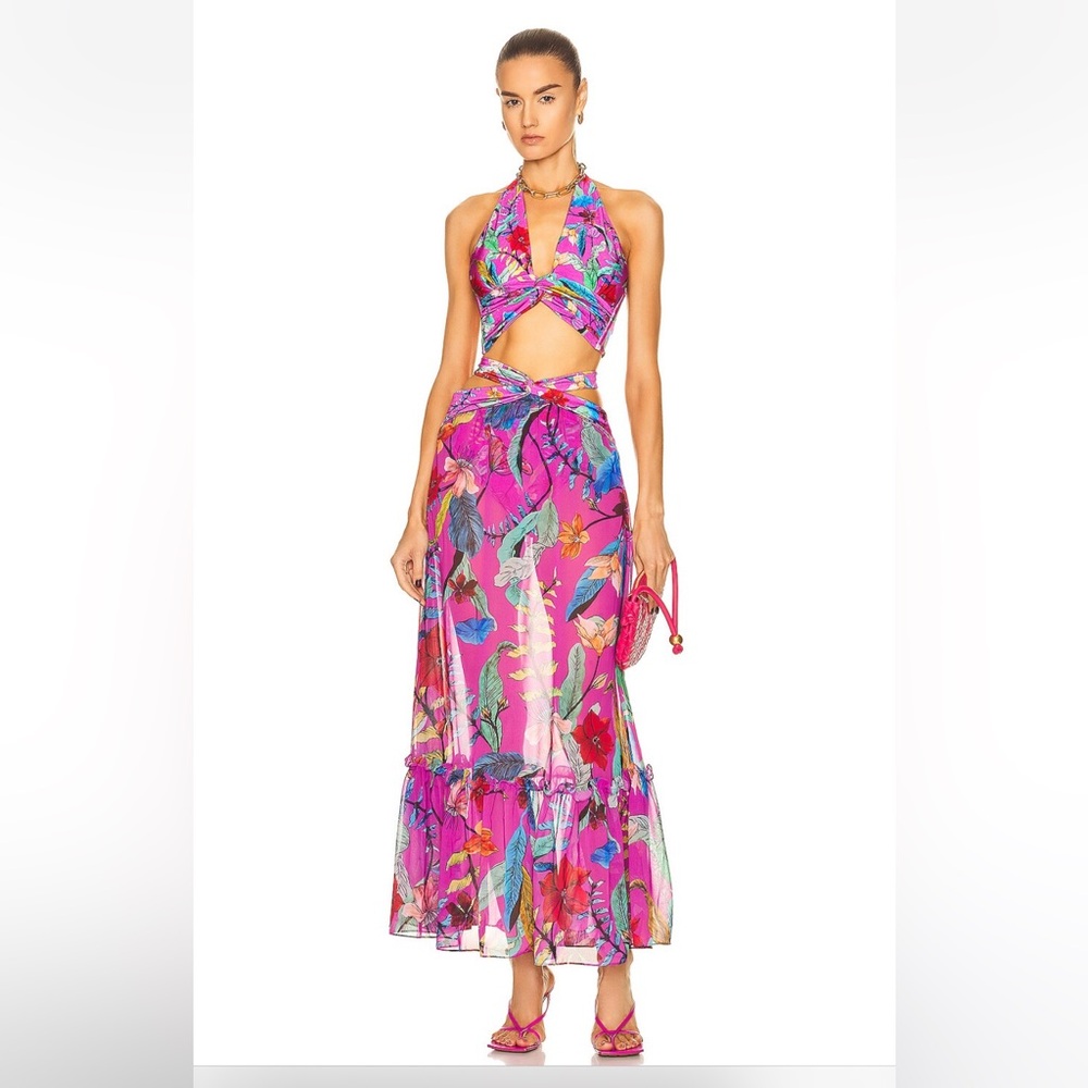 PatBO Zamia Lycra Cropped Top & Skirt in Magenta